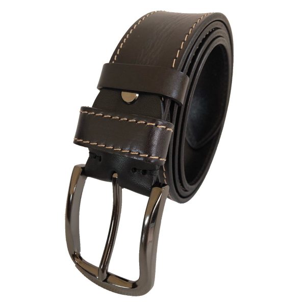 black leather belt for men with white stitch on the side